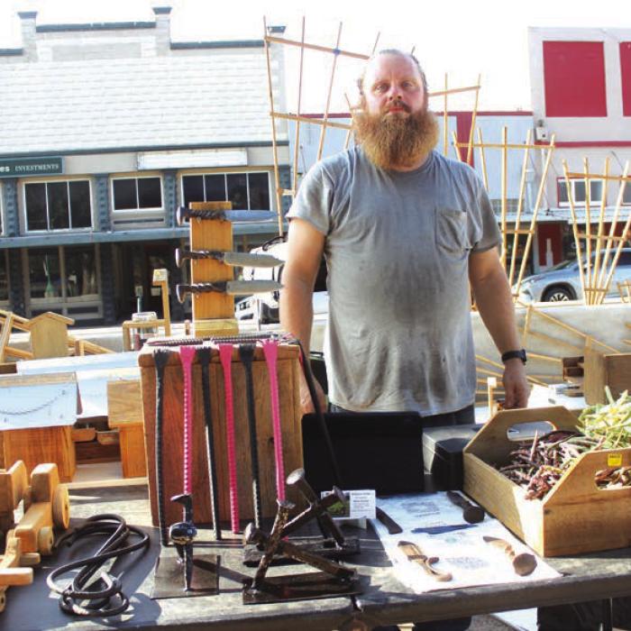 Tim Patrick of La Grange was selling all sorts of plants, all grown here in Fayette County. Caleb Youngblood of Roznov was selling all kinds of hand-forged metal items, and wooden toys and birdhouses.