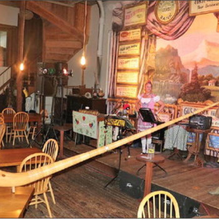 The giant alphorn is part of Das Ist Lustig’s show. That massive horn is shown here during one of their previous shows at Sengelmann Hall in Schulenburg. They return Sept. 28.