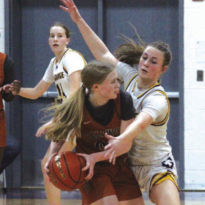 La Grange’s Campbell Cooper, right, plays some tough defense Tuesday. She also scored a team-high 16 points. Photo By Jeff Wick