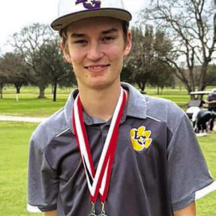 Pictured above left, Braxton Dahse was second in Columbus last week and won the La Grange tourney Monday. Above right, the La Grange golf team was second in Columbus last week and won the La Grange team title this week. Team members (left to right) are Grayson Bage, Grady Kocian, Gavin Hollek, Cohen Conard and Braxton Dahse. Photos courtesy of Sheila Bage