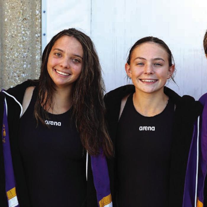 The La Grange girls’ 200-meter Medley Relay team of, left to right, Eleanor Carey, Celeine Fabre, Adysen Janacek and Hope Michalke delivered a thrilling race that brought the crowd to its feet, clinching a 1st-place finish with a time of 2:12.21 and setting the tone for the rest of the meet. Photo by Katy Michalke