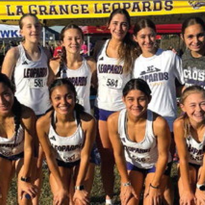 The La Grange varsity girls cross country team at regionals in Huntsville.