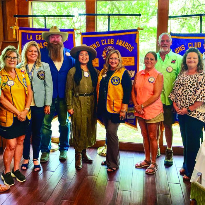 The La Grange Noon Lions Club inducted six new members at their meeting last Thursday, Oct. 2. Pictured (from left) are Zone Chair Craig Moreau, Club President Diana Wilson, District Governor Kelli Higgins, new members Lance Nickel, Kimberly Mamaril, Jennifer Lane, Amy Baxter, Darrell Bartley, Julie Beyer, Safety Officer David Wagner, and Past District Governor Mark Ulrich. Photo by Andy Behlen