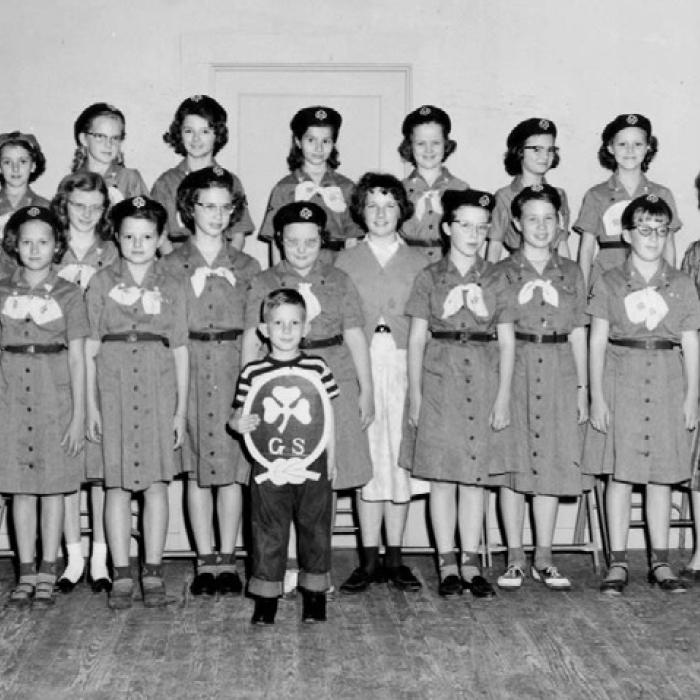 Posed photo of a troop of La Grange Girl Scouts in 1958. Courtesy of the Fayette Heritage Museum and Archives