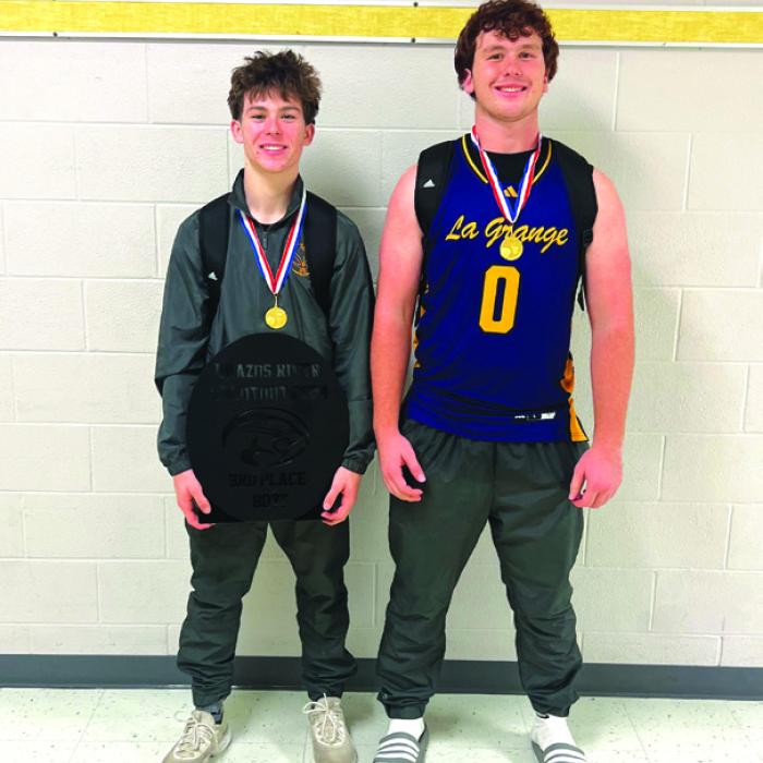 At the conclusion of the Brazos Tournament Saturday, where the Leps went 3-2, senior Cordale Knapik, left, and junior Oliver Gunn, right, were named to the all-tournament team.