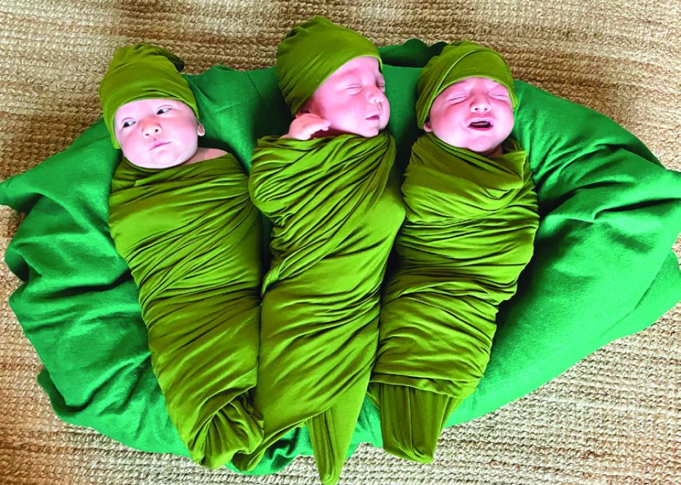 The triplets’ Halloween costume, three peas in a pod.