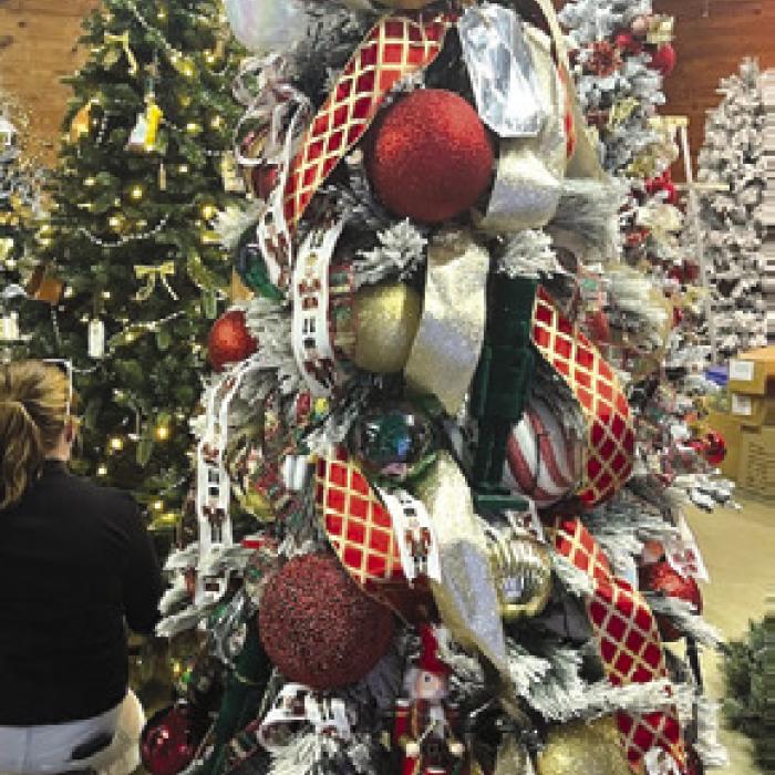 Decorating trees at the Christmas Tree Display.