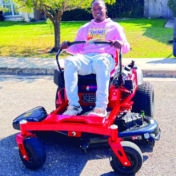Ortis “OJ” Newhouse of La Grange was the winner of the grand prize drawing in the Farmers Lumber Company football pick it contest that ran in the Record during football season. OJ’s name was randomly drawn from all the contestants in the contest during the year to receive the free zero-turn mower that he is pictured above sitting on, sponsored by Farmers Lumber.