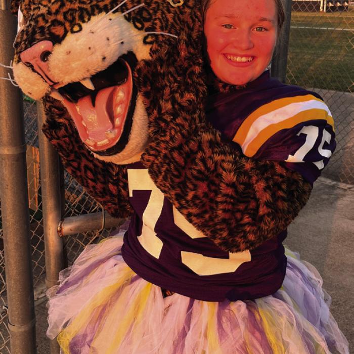 Freshman Julia Melton is the La Grange mascot Lulu the Leopard. Photo by Jeff Wick