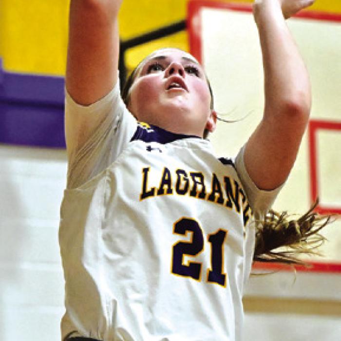La Grange’s Campbell Cooper shoots the ball in action earlier this season. She had 25 points in Tuesday’s playoff game. Photo by Stephanie Steinhauser