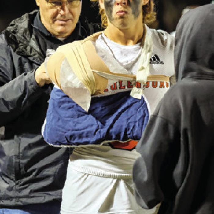 Shorthorn quarterback Aaron Janacek came out of the game with an injured shoulder just before halftime.