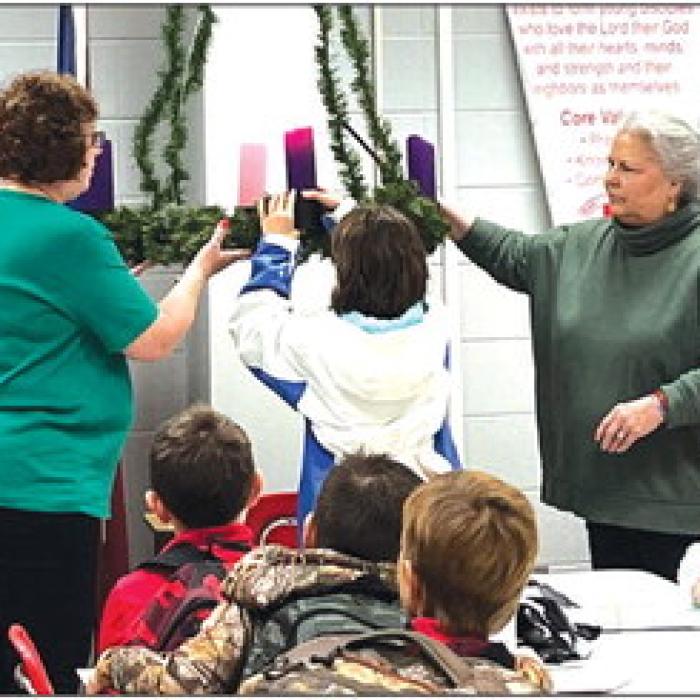 Advent Wreath Blessed at Sacred Heart Catholic School