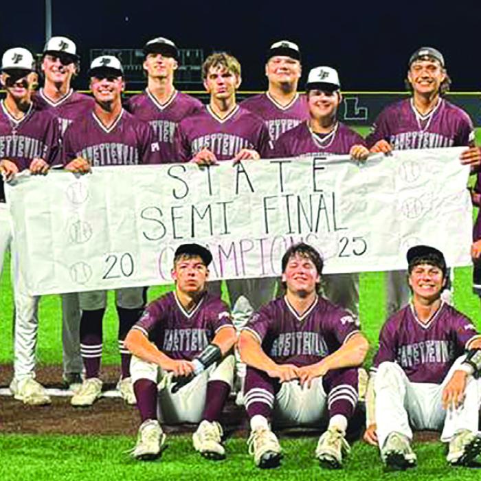 The Fayetteville Lions baseball team won a thrilling state semifinal series over Brookeland last week to advance to the state title game this week. The Lions will play Gordon at 9 a.m. Saturday at Dell Diamond in Round Rock. Lots more on the state semifinal series on Page B1 today.
