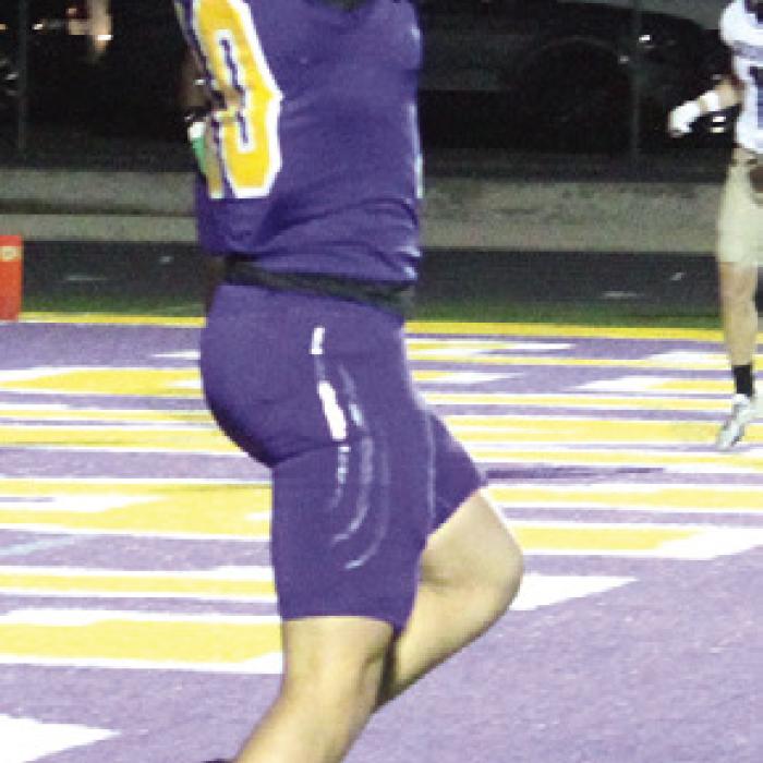 Koen Zbranek with his first varsity touchdown catch in Friday’s game.