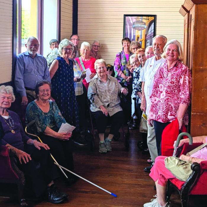 Starting on the front left and moving back and around to the right: Linda Diers, Jeanette Huelsebusch, Marilyn Strmiska, Larry Jackson, Sandra Hinman, Marilyn Spillane, Beatrice Kilian, Ron Wall, Beverly Ullrich, Judy Zuhn, Liz Tannler, David Hinman, Susan Wall, Karen Koopmann, Carol Svrcek, Jo Ann Mueller, Mary Vasek, Kathy Fischer, Glenn Altwein, Nancy Lehmann, Audrey Huenefeld, Becky Snyder. Not pictured: Phil and Helen Oestreich and Ginger Friemel.