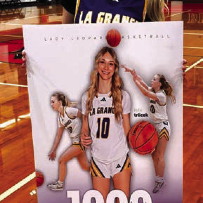 La Grange’s Kylie Trlicek scored her 1,000th career varsity point in Saturday’s win over Weimar.
