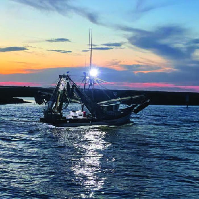 A shrimp boat passes our dock near the mouth of the Colorado River in Matagorda Monday evening.