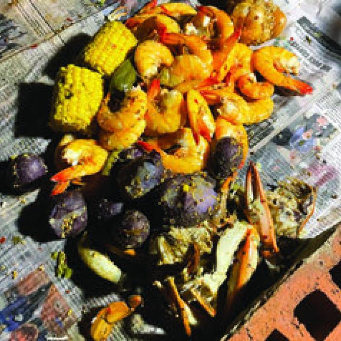 Our seafood boil when we got home.