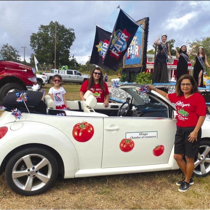 Members of the Ellinger Chamber of Commerce participated in the Lickskillet Days Parade on Sunday, Oct. 16. Driving the convertible was Miranda Schlabach and riding with her were Rose Kubena and Reeanna Ramirez.