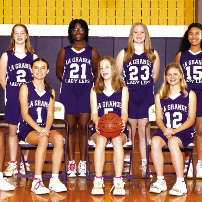 7th Grade A Team: Overall (15-0), District (10-0) 1st Place District; Back row: Coach Blake-Ann Fritsch, Emmry Blaschke, Janiya Williams, Presley Lange, Chancie King; Front row: Reygan Hutchison, Haylee Mitchell, Grayslin Blaschke, Bryna Pittman, Na’Riyah Wilson (Not pictured: Fallon Wallace).