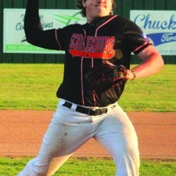 Ian Reeves pitching in Tuesday’s victory. He threw four nohit innings. Photo by Jeff Wick