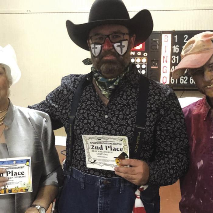 Individual winners in the costume contest were Carol Bigott-3rd place, Matt Latham-2nd place, and Mary Behal-1st place.