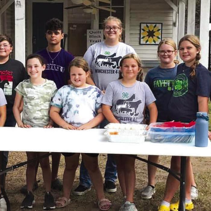 Winchester 4-H held its annual Spaghetti Dinner Drive Thru this past Sunday in conjunction with the Winchester Area Civic Association. All proceeds go to the 4-H Club. Pictured (front, from left) are: Grant Fryer, Lily Herzog, Grace Embesi, Embri Gooch, Saydee Hart, Raynee Hart, Addison Fryer (back) row. Judah Odom, Grayson Hart, Brazos Vick, and Blair Gooch.