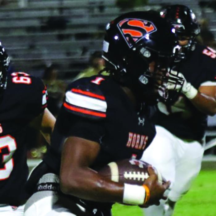 Datterion Houston, shown here in action earlier in the season, ran for two touchdowns Friday for the Shorthorns against Brazos. Photo by Audrey Kristynik