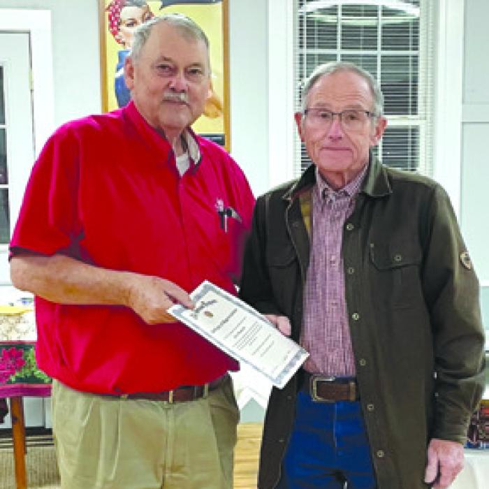 Alvin Minarcik, right, received a Certificate of Appreciation for his support of the Post.