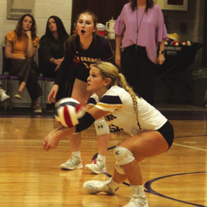 Ashtyn Smith digs a ball for La Grange Friday.