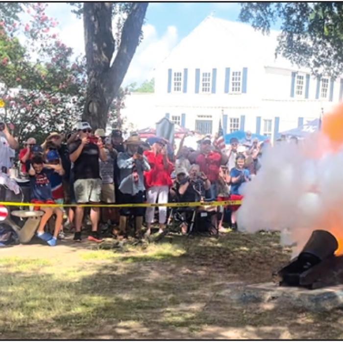 The Civil War-era cannon on the courthouse grounds roars to life, signaling the start of the parade. The boom can be heard all over the town. Photos by Jeff Wick