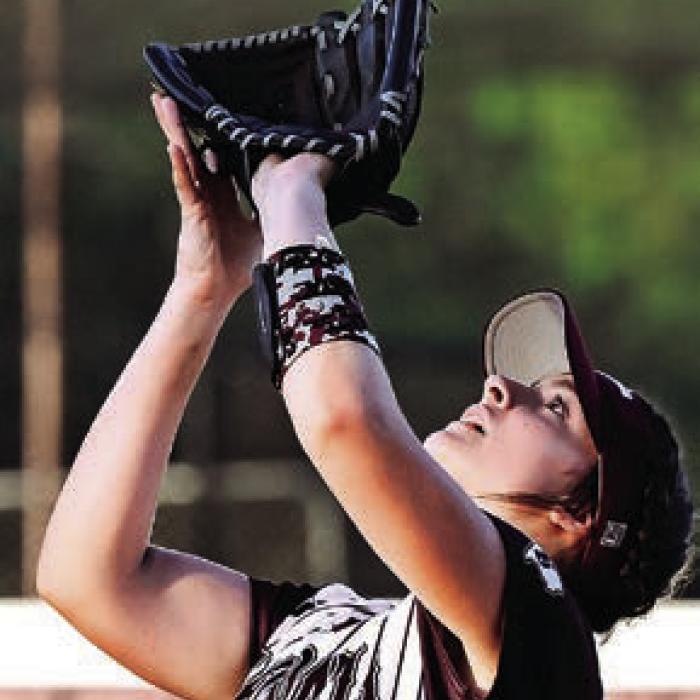 Flatonia’s Abbie Uzzell catches a popup in Friday’s district game against Weimar. Photo by Stephanie Steinhauser