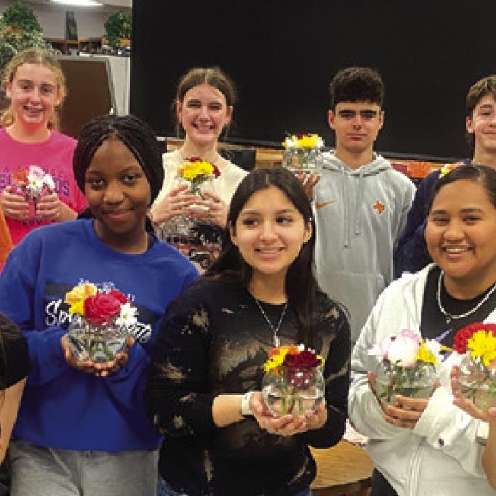 Leo Club Members Make Flower Arrangements For Care Inn Residents For Valentine’s Day