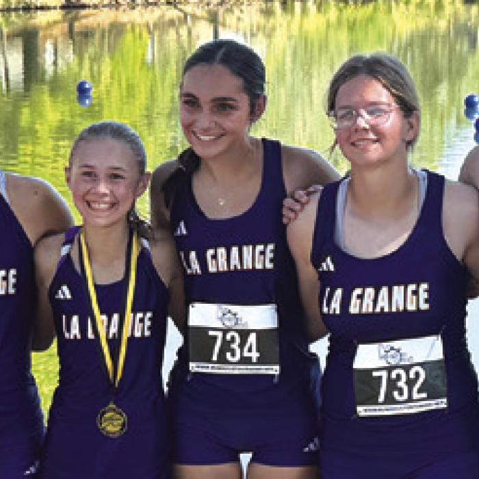 The La Grange varsity girls cross country team at Camp Tejas.