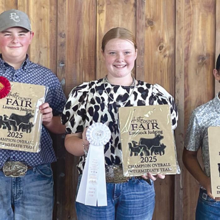 Champion Intermediate Team: Abraham McBride, Kaisley Janecka, and Crockett Guenther. Not pictured was Adalyn Carrales.
