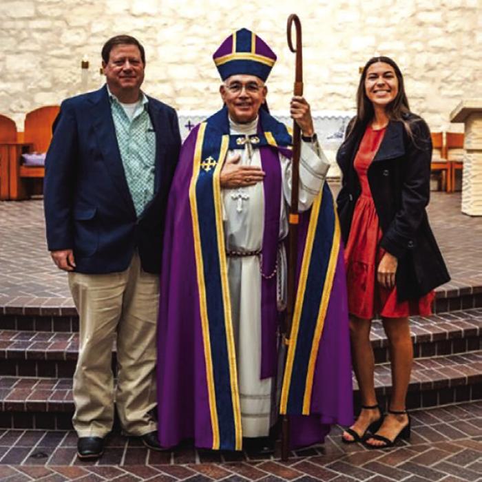 Pictured from left are Leslie Little, Bishop Joe Vasquez and Allyson Campos. Campos recently completed the Rite of Election.