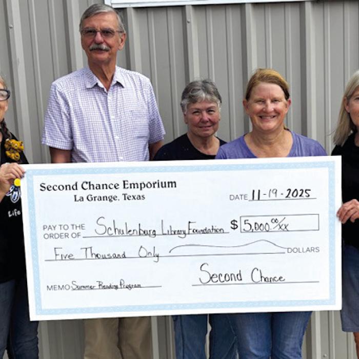 Second Chance Donates to Schulenburg Library Foundation