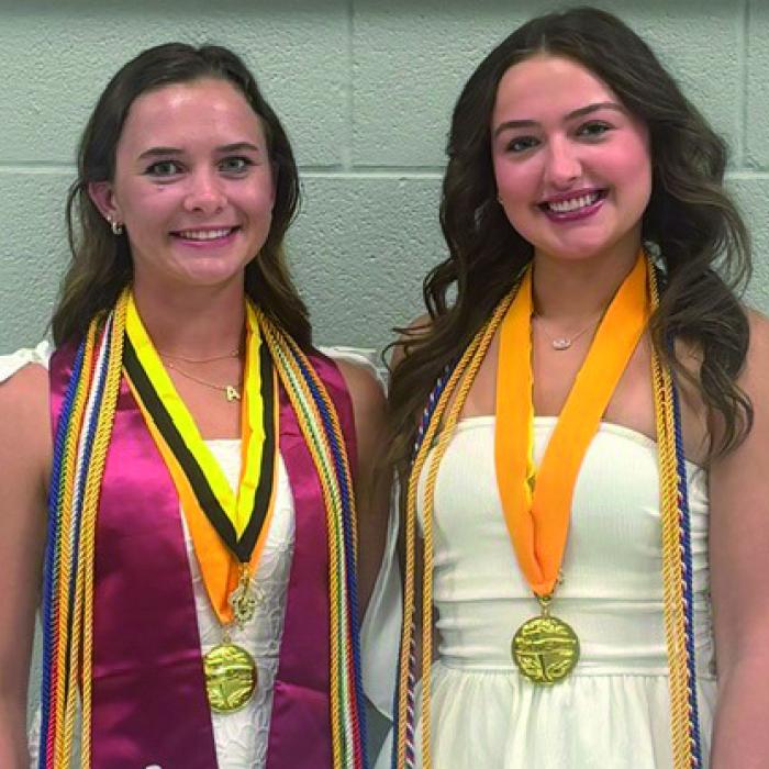 Round Top-Carmine ISD 2026 Salutatorian, Avery Nelius, and Valedictorian, Kaegan Wagner.
