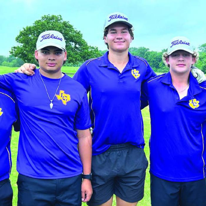 The La Grange boys golf team at regionals, left to right: Luke Chovanec, Zachuri Riojas, Gavin Hollek, Grayson Bage and Braxton Dahse.