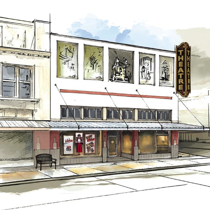 Here’s an early rendering of the outside of the new La Grange downtown theatre being built at the 253 West Travis Street, the site of the old Prause Meat Market.