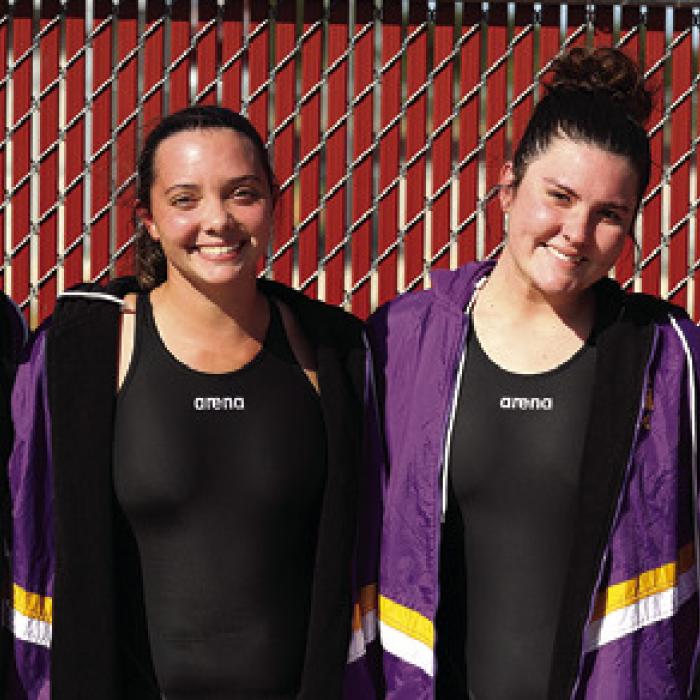 The Girls 400 Freestyle Relay team, featuring, left to right, Eleanor Carey, Celeine Fabre, Madeline Willrich and Adysen Janacek shattered a longstanding record with a 4:24.91 finish, eclipsing the previous mark by seven seconds. Photo by Katy Michalke