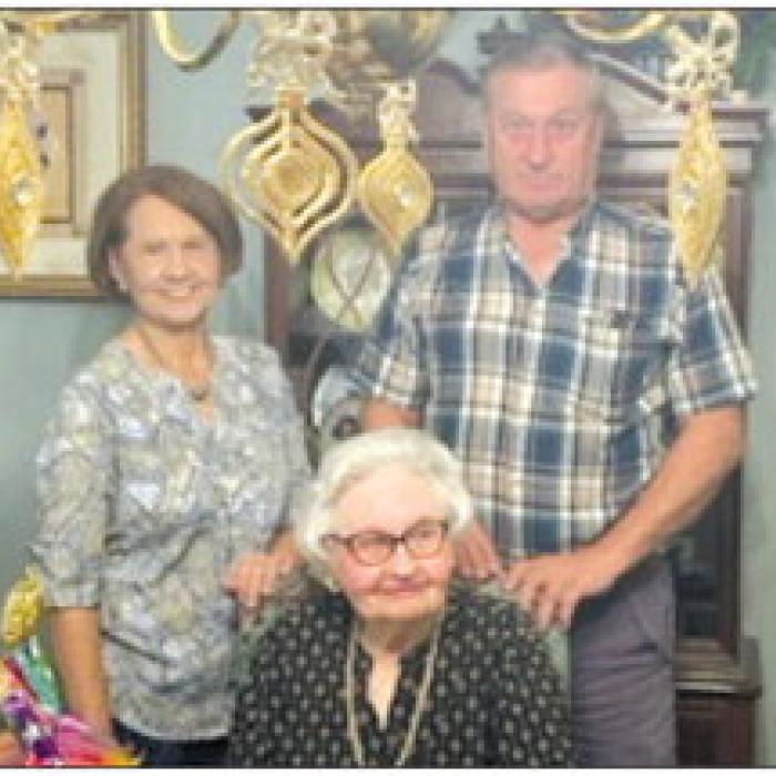 Bernice (Treybig) Vaclavik celebrated her 93rd Birthday with a family luncheon Thursday, Oct. 5 at Jefferson Place. She is pictured with her daughter, Doris Penksa and son, Danny Ray Vaclavik.