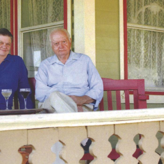 Former County Judge Ed Janecka and his wife Margie on their porch in Dubina. This photo appears on the back cover of the book.