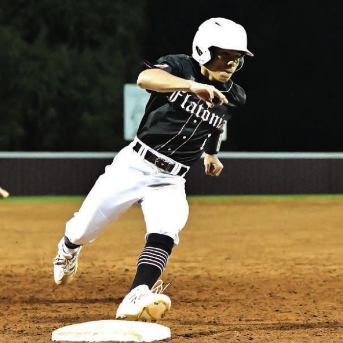Zayden Perez rounds third and heads home to score the game winning run on a walk off by Yandel Manzano in a 5-4 win over the Schulenburg Shorthorns Tuesday night in Flatonia. Photo by Stephanie Steinhauser