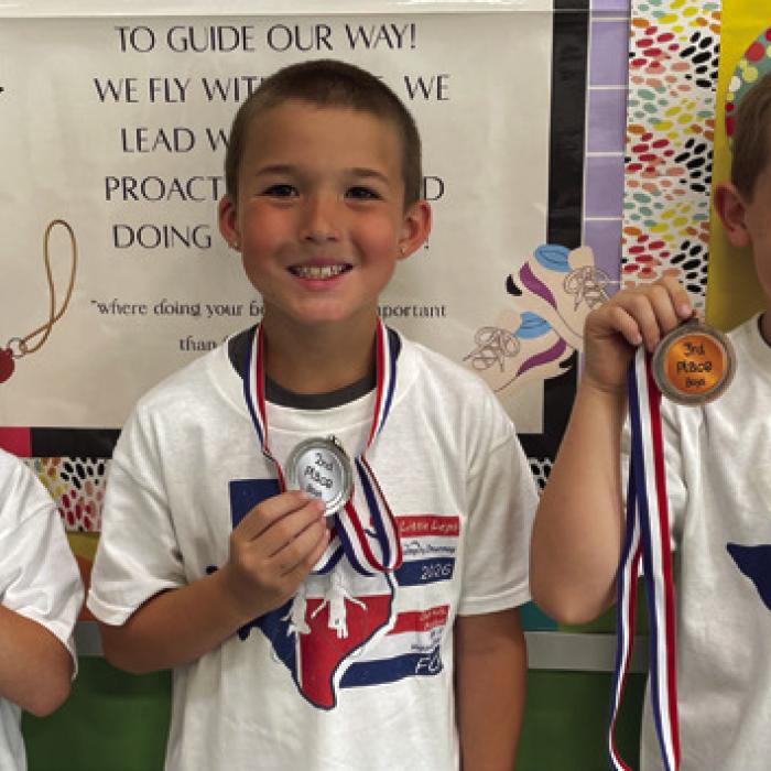 Winners of the boys division in the Jump-a-thon contest at La Grange Elementary were (from left) Thaddeus Biles-1st Place, Evan Cantrell-2nd Place and Cooper Lange-3rd Place.