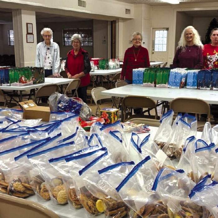 The full display of appreciation for local veterans in assisted living and nursing facilities can be seen with several dozen homemade cookies and many holiday gift bags. Many members of the American Legion Auxiliary 102 share their baking talents as well as their time to create festive gift bags for veterans.