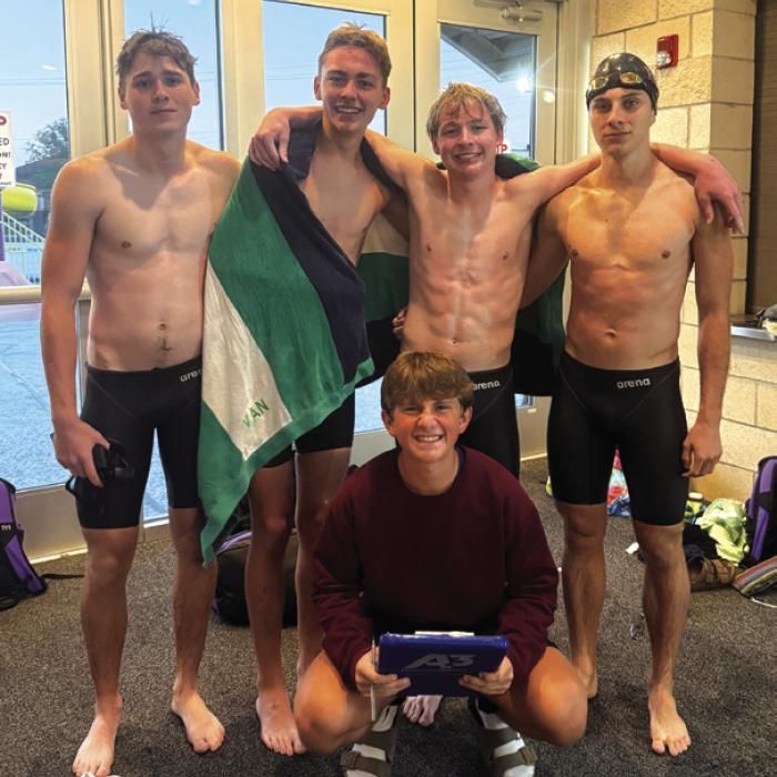 The La Grange boys 200 Freestyle team of, standing left to right, Rogan Mihatsch, Van Huette, Caleb Knapik and Gavin Cook.