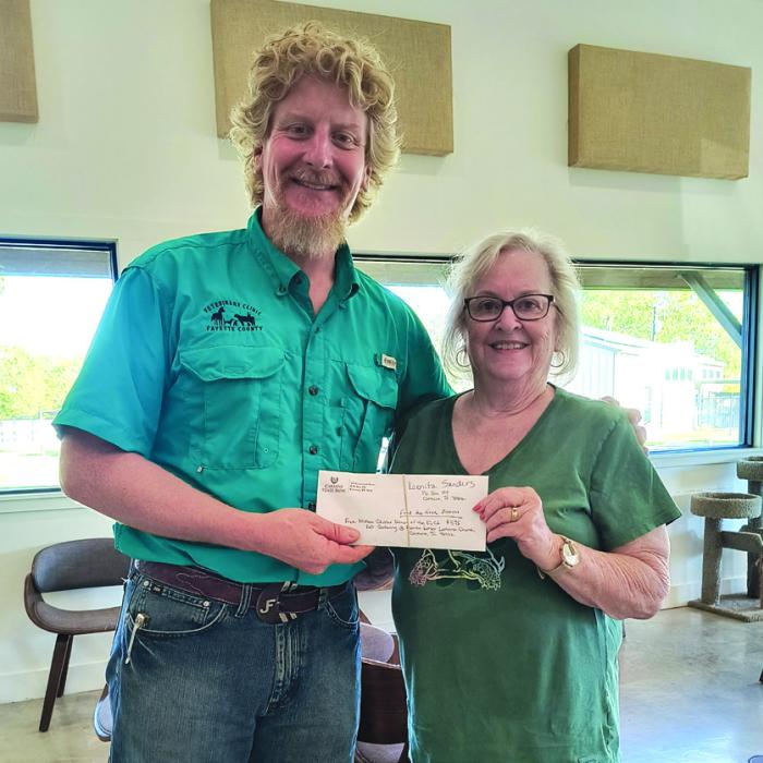 Pictured is Leonita Sanders presenting a check for $1,175 to Dr. Jeremy Finch, coordinator of Feed the Need Missions in La Grange. The offering is from the Women of the ELCA Western Cluster Fall Gathering held on Sept. 27 at Martin Luther Lutheran Church in Carmine.