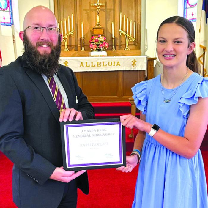 Rayli Woelfel received the Amanda (Zoch) Knox Memorial Scholarship. This academic based scholarship will pay for a full tuition at Faith Lutheran High School.