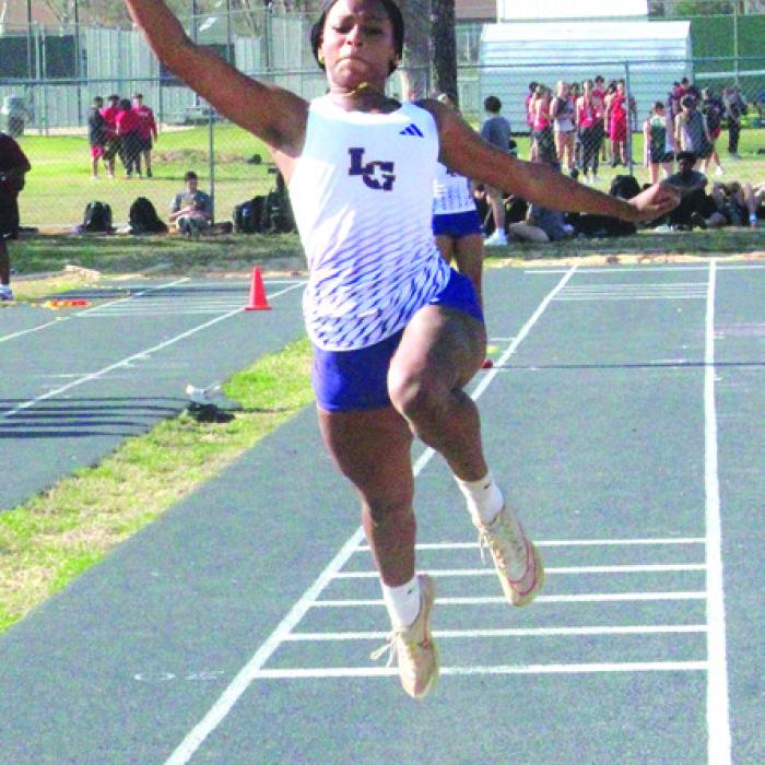 La Grange’s Jace Baptiste leaped her way to a third place finish in the long jump Thursday.